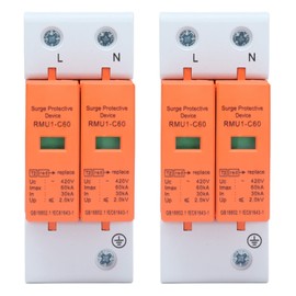 Surge Protector, 2 x SPD Surge Protection Devices, 2P 420 V 60 kA AC Arrester Protection Home Power Breaker, Lightning Protection, Equipotential Surge Arrester for the Protection of Household