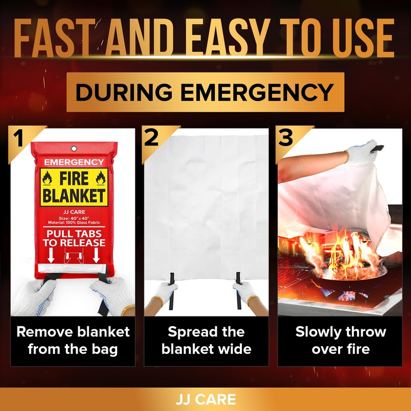 JJ CARE Fire Blanket – 10 Packs with Hooks –