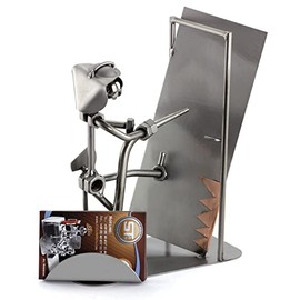 Steelman24 I Nuts and bolts sculpture Fireman With Business Card Holder I Handmade ornaments I Made in Germany I I Metal figurine