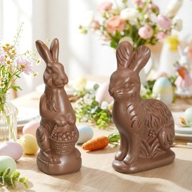 RattanView 2 Pcs Easter Chocolate Bunny Decor Figurines Brown Resin Rabbit Statues Spring Tabletop Bunny Ornament Decorations for Easter Home Festival Celebration Table Centerpiece Indoor Decor