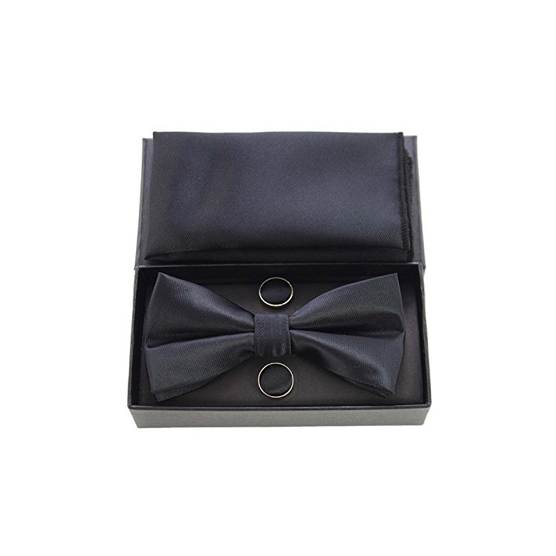 JEMYGINS Men's Plain Bow Tie and Pocket Square with Cufflinks,