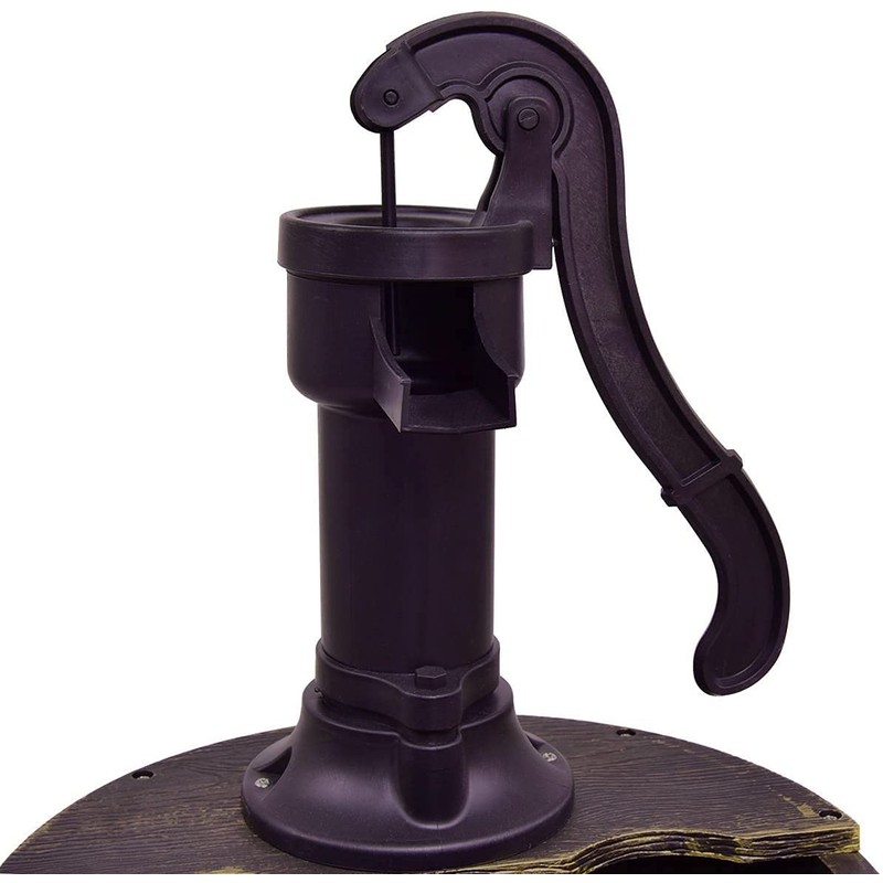 Squareful 2-Tier Outdoor Water Fountain, Rustic Patio Decor w/Hand Pump,