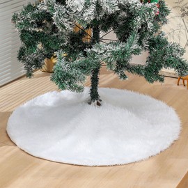 Christmas Tree Skirt, Plush Christmas Tree Skirts Christmas Decoration Faux Fur White Christmas Tree Skirt Holiday Tree Ornaments Decoration for Christmas