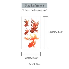 Oottati 6 Pieces Small Cute Kids Women Wrist Hand Neck Red Pisces Goldfish Koi Carp Temporary Tattoo
