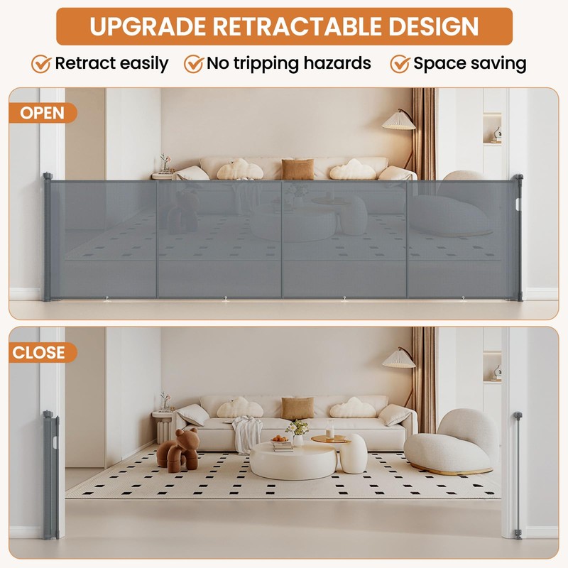 Upgrade 200 inch Extra Wide Retractable Baby Gates, 42 inch