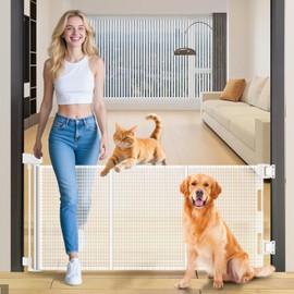 23.6" H Short Dog Gate Puppy Gate Pet Fence to Step Over,Retractable Mesh Doggie Gates Expands Up to 55 Inches Indoor Outdoor Dog Gates for Doorways Stairs