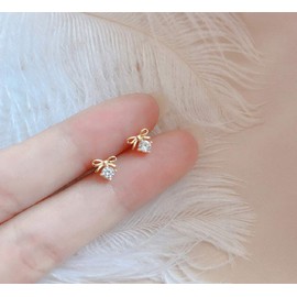 LVTING 925 Silver Plated 14K Gold Bow Studs Earrings Hypoallergenic for Sensitive Ears with Cubic Zircon Small Gift for Women Girl Girlfriend Daughter Butterfly Bow Ear Studs (Bow)