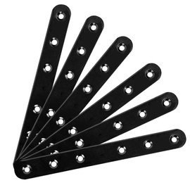 Flat Connector, Black, Pack of 6 Metal Connectors, Hole Plate, Flat Connector, Wooden Connector, Metal Angle Connector, Round Edge, Furniture, Corner Brace, Angle Brackets for Cabinet,