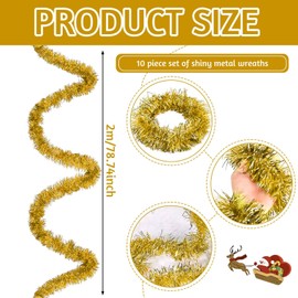 Pack of 10 Christmas Tree Tinsel Garland, Christmas Tinsel Garland, Tinsel Garland, Christmas, Christmas Tree Garland for Christmas Tree, Christmas Party, Birthday Party Decoration, Gold