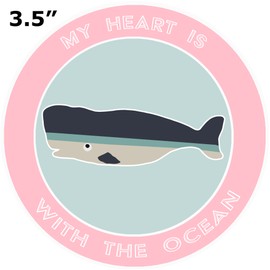 Athena Brands Whale My Heart is with The Ocean - Car Truck Window Bumper Graphic Sticker Decal - Surf Shack Pink