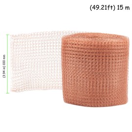 TAICHEUT 3.9" × 49 ft Copper Mesh Roll, Pure Copper Mesh for Distilling Control, Wire Mesh Copper Wool Hole Plus Wooden Stickfor Gap Copper Blocker Fill Fabric