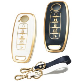 RUNZUIE 2Pcs TPU Remote Smart Key Fob Cover for 2024 2023 Nissan Rogue Pathfinder (White(a)/Black(a))