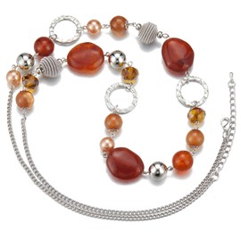 BULINLIN Long Beaded Silver Necklace for Her Crystal Bead Sweater Chain Fashion Jewelry Necklace Birthday Gifts for Women Mum (Red coffee)