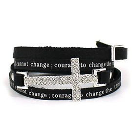 4031169 Serenity Prayer Leather Wrap Bracelet With Cross AA Al anon 12 Step