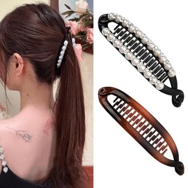 Banana Clips for Women Thin Hair Fishtail Clips Banana Hair Clips Vintage Clincher Combs Tool for Thick Hair Banana Hair Barrettes Ponytail Holders Banana Clip Black Pearl Hair Accessories 2Pcs