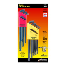 Bondhus 20599 0.050-3/8" & 1.5-10mm Stubby Ball End Hex Key DoublePK & EKLIND 17222 Double-Ball-Hex L-Key allen wrench Combo- Extra Long Inch/MM (2 sets 22pc) Pack of 1