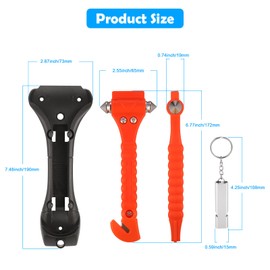 Fentar Pack of 2 Emergency Hammer Car with Belt Cutter, 2 in 1 Emergency Hammer Car, Orange and Green Seat Belt Cutter Emergency Hammer with 2 Pieces Whistle
