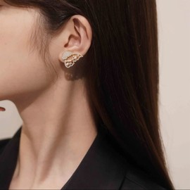 YienDoo Crystal Butterfly Wing Stud Earrings Gold Pearl Butterfly Dangle Earrings Wedding Rhinestone Pave Wing Earrings Statement Bridal Pearl Butterfly Stud Earrings Jewelry for Women and Girls