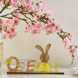 com-four® 2 x Decorative Stands for Easter, Lettering with Easter Bunnies, Easter Decoration for Standing, Wooden Easter Decoration and Bells (Pack of 2, Grey/Green/Orange)