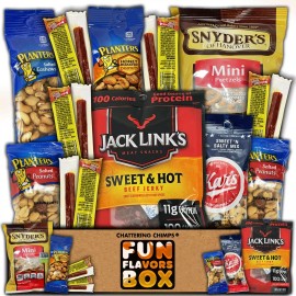 Fun Flavors Box Beef Jerky Nuts Care Package, Low Carb Foods Snack Gift Box, 12 Count