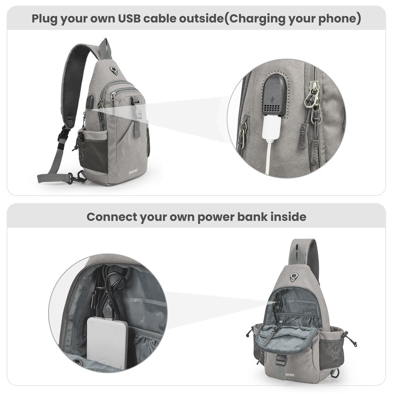 G4Free Canvas Sling Bag Crossbody Backpack with USB Charging Port