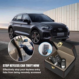 Faraday Box, [Premium Leather] Diyife Medium Capacity Faraday Box for Car Keys RFID Box Key Box Signal Block Key Fob Protector Box Anti Theft Car Key Box for Car Keys, Phones(Black)