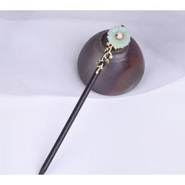 Green Japanese Chinese Hair Sticks Pearl Retro Wooden Hairpin Flower Hair Chopsticks Vintage Hanfu Pins Headdress Classic Hair Fork for Long Hair Women，Hair Accessories，Hair Pins