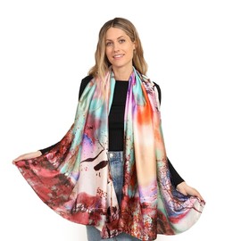 Trillion London® Silk Scarf For Women | Lightweight Ladies Scarves | Shawl Wraps | Head Scarf | Gifts for Women | Designer Prints | Daily Wear | Smooth and Soft | Floral Print| Rainbow
