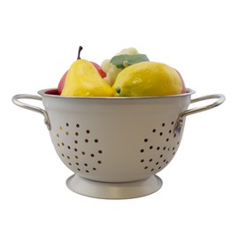 Stainless Steel Kitchen Colander - A Pasta Strainer, Fruit & Vegetable Rinse Bowl, and Multipurpose Kitchen Essential in 3 Quart Size - Ideal for Everyday Cooking and Food Preparation Needs (White)