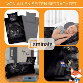 Aminata kids Microfibre Bed Linen Boys 135 x 200 cm - Reversible Bed Linen with Zip - Black Panther Motif - Non-Iron - Beneficial for Allergy Sufferers - Black