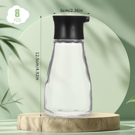 HOFURME 8 Pcs Soy Sauce Dispenser Leakproof Cruet Dispenser Set Small Glass Soy Sauce Bottles Container Oil Dispensing Bottles Seasoning Bottle Vinegar Cruet with Lid for Kitchen Cooking BBQ, Black