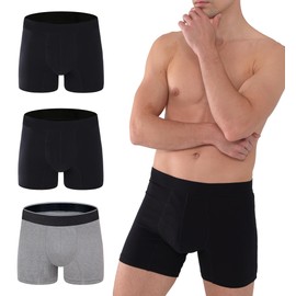 AIRCUTE Washable Absorbency Urinary Incontinence Underwear for Men, 6" Inseam Boxer Briefs for Bladder Leaks, 3 Pack (X-Large, Black-Black-Gray)