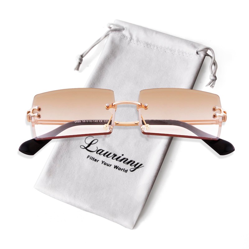 Laurinny Rectangular Rimless Sunglasses Men's Rectangular Glasses Square Frameless Sunglasses