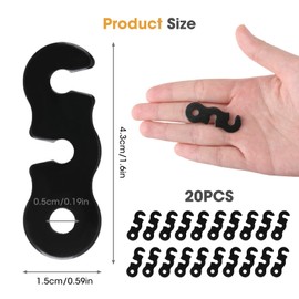 20 Pcs Tent Guide Lines Tensioners S-Shaped Aluminum Alloy Wind Rope Buckle Camping Cord Adjusters Portable For Hiking Backpacking Picnic Shelter Shade Canopy Outdoor Black