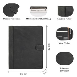 STILORD Raymond Genuine Leather Clipboard Folder A4 Document Folder Leather Conference Folder Business Clipboard Folder Vintage Writing Case with Clipboard and Magnetic Closure, charcoal, L, briefcase