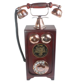 Antique Wall-Mount Decorative Telephone – Vintage Rotary Dial Showpiece with Copper Bells | Classic Western Electric Style Home Decor Collectible Prop