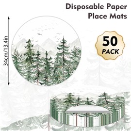 50 Pack Christmas Paper Placemats Disposable 13.4 Inch Watercolor Forest Pine Tree Place Mats Winter Woodland Decorative Round Table Mats for Xmas Birthday Wedding Baby Shower Party Supplies