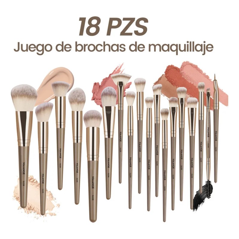 Set 18 Pzs Brochas Maquillaje Con Bolsa De Cosméticos Color
