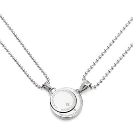 A Pair Couples Lovers Steel Moon and Sun Pendant Necklace with Cubic Zirconia for Man Woman Friends（CA）