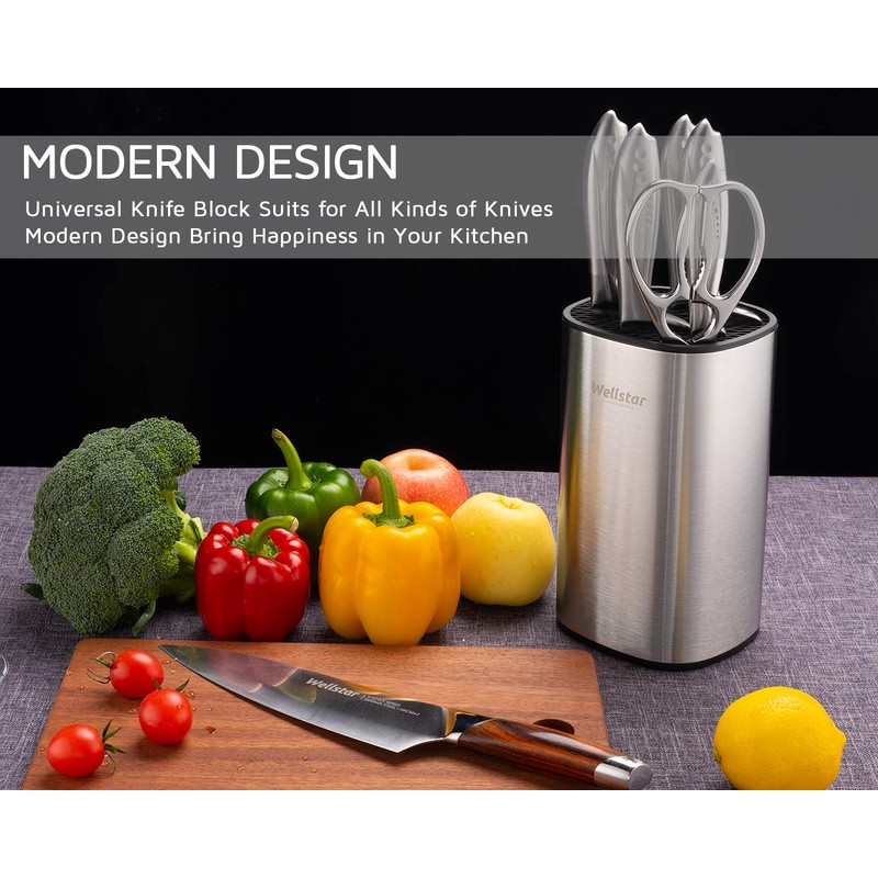 WELLSTAR Universal Knife Block Holder, Stainless Steel Knife Stand Without