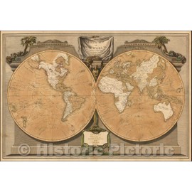Historic Map - The World, with Captain Cook's Tracks, His Discoveries and Those of The Other Circumnavigators, 1799, James Whittle - Vintage Wall Art 24in x 16in
