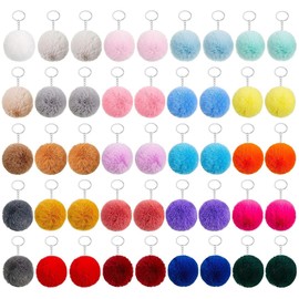 50Pcs Colorful Poms Keychains, BetterJonny 2.4inch Faux Fur Ball Multicolor Fluffy Ball Faux Fur Keyring Pom Pom Puff Ball with Silver Keychain for DIY Keychain Women Pendant Accessories