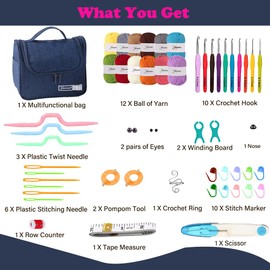 Knitiss Crochet Kits for Beginners, All in One Crochet Kits with 840 Yards Crochet Yarn, 10 Size Ergonomic Crochet Hooks 2.0mm~6.5mm