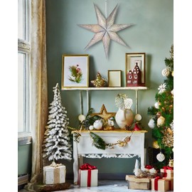 BRUBAKER 60 cm Paper Christmas Star for Hanging - Window Advent Star - 3D Paper Star with E14 Socket - Hanging Christmas Decoration Luminous Star with 3.5 m Cable - Silver