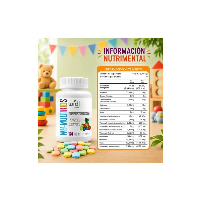 Multivitamínico Niños Widl Health 120 Tab Masticables Sabor Limón Mora