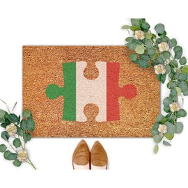 DecStic Italy Flag Puzzle Coir Doormat Rustic Festival Flags Door Mats Weather Resistant Non Slip Doormat Decorative for Outdoor Entry Porch Patio Apartment Housewarming Gift 24x36in