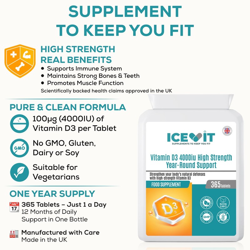 Vitamin D 4000IU 365 Vegetarian Tablets | High Strength Cholecalciferol