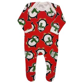 Baby Moo's 1st Christmas Baby Sleepsuit | Cute Festive Penguins Baby Romper Outfit, First (6-12 Months) Red