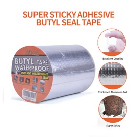 TAPEBEAR Butyl Tape, Waterproof Sealing Tape Aluminum Foil Tape, for RV Repair, Window, Silicone, Glass & EDPM Roof Leak Patching, Boat and Pipe Sealing, Silver, 6inch x16feet