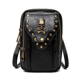 Small Crossbody Bag Shoulder Purse Leather Belt Pouch Waist Bag Fanny Pack Phone Holder Medieval Vintage Festival Renaissance Punk Costume Travel Wallet (Skull)